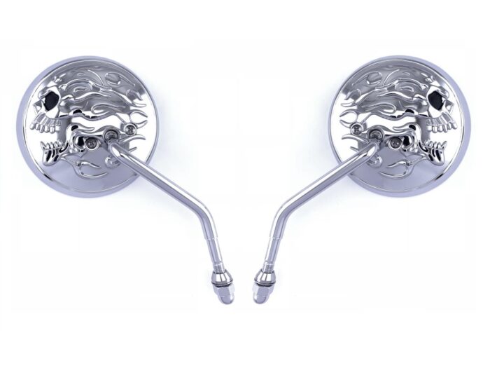 Taverner Motorsports - Mirror; Round 4" Flaming Skull Chr - BAI-M60-6616C