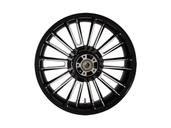 18in. x 5.50in. wide Atlantic 3D Wheel with Rear Hub - Gloss Black. Fits Touring 2009up with ABS