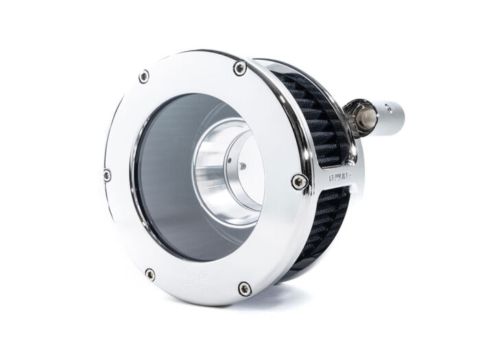 BA Air Cleaner Kit - Chrome with Clear Cover. Fits Twin Cam 1999-2017 with CV Carb or Cable Operated Delphi EFI.