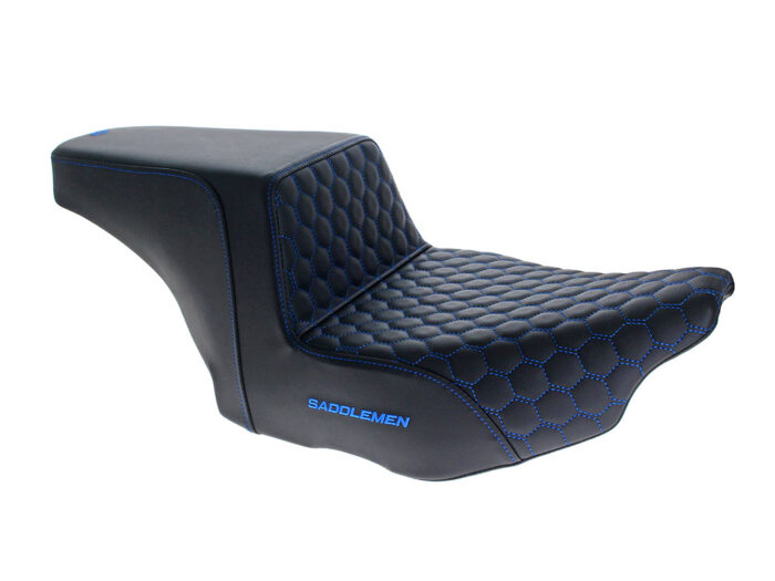 Step-Up HC Dual Seat with Blue Honeycomb Stitch. Fits CVO Touring 2023up & Street Glide & Road Glide 2024up