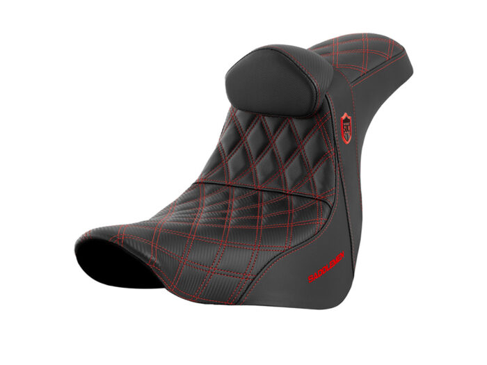 Pro Series San Diego Customs Performance Gripper Dual Seat with Backrest & Red Stitch. Fits Dyna 2006-2017