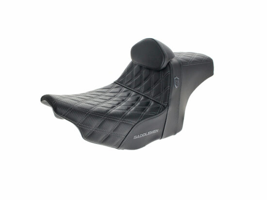 Step-Up San Diego Customs Pro Series Gripper Dual Seat With Backrest & Grey Stitch. Fits CVO Touring 2023up & Street Glide & Road Glide 2024up & Touring 2025up