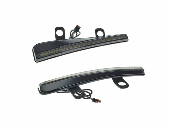 LED Windshield Trim with Turn Signals - Smoke Lens, Gloss Black Housing. Fits CVO Road Glide (inc 'ST') 2023up & Roadglide 2024up.