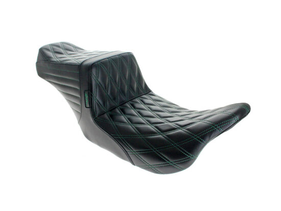 TailWhip Dual Seat with Green Double Diamond Stitch. Fits Most Touring 2008-2024