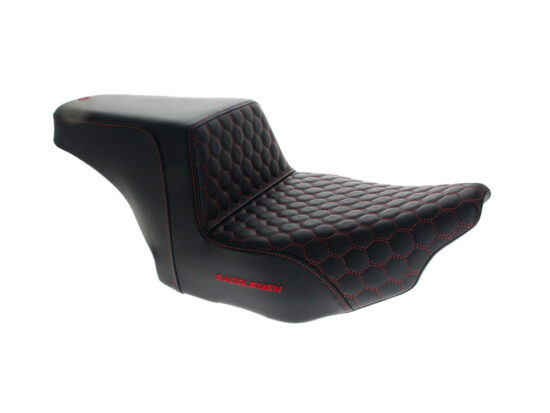 Step-Up HC Dual Seat with Red Honeycomb Stitch. Fits CVO Touring 2023up, Street Glide & Road Glide 2024up, Touring 2025up