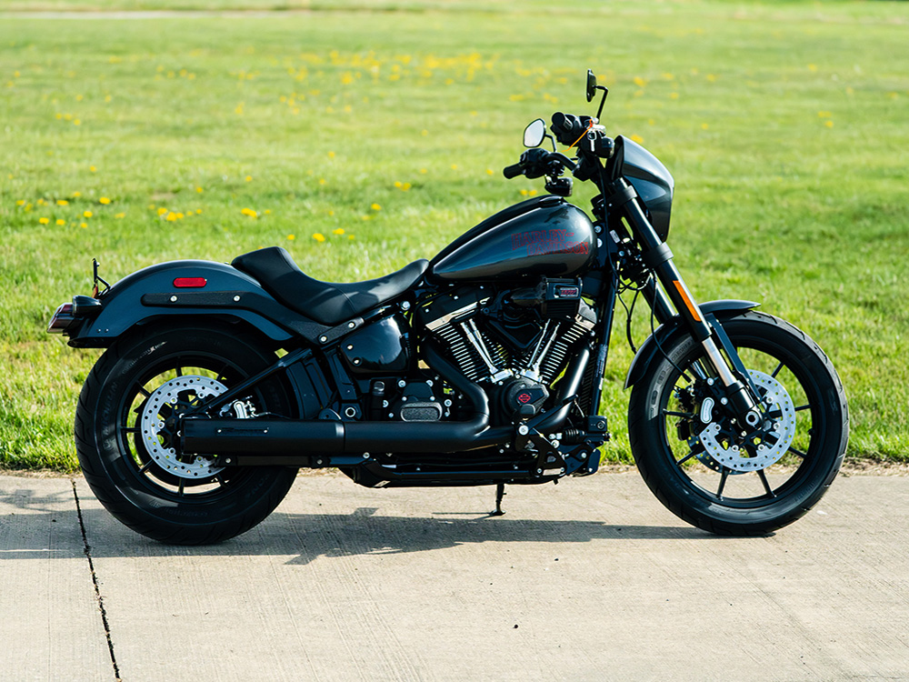 4in. HP40 Slip-On Muffler - Black with Black End Cap. Fits Softail Street Bob, Low Rider S, Low Rider ST & Heritage 2025up