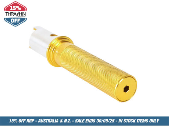 Thrashin Gold Billet Throttle Sleeve. Fits CVO Touring 2023up, Street Glide & Road Glide 2024up, Touring 2025up & Softail 2025up