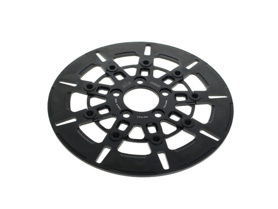 11.5in. Rear 9-Spoke Disc Rotor - Black Band & Black Carrier. Fits Big Twin 2000up & Sportster 2000-2010.