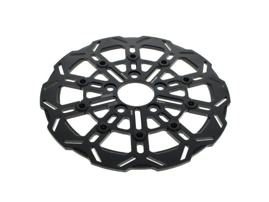 11.5in. Rear 10-Spoke Disc Rotor - Black Band & Black Carrier. Fits Big Twin 2000up & Sportster 2000-2010.