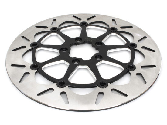 13in. Front Round Floating Disc Rotor with Contrast Cut Carrier. Fits most Big Twin 2000up when upgrading to 13in. x 6 Piston Caliper.