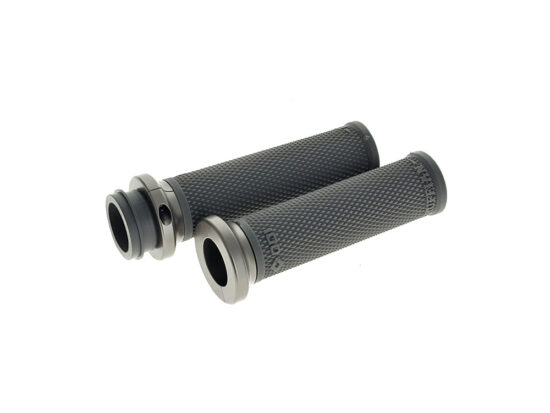 Ruffian Lock-On Handgrips - Graphite/Gun Metal. Fits Big Twin 2008-2024 with Throttle-by-Wire