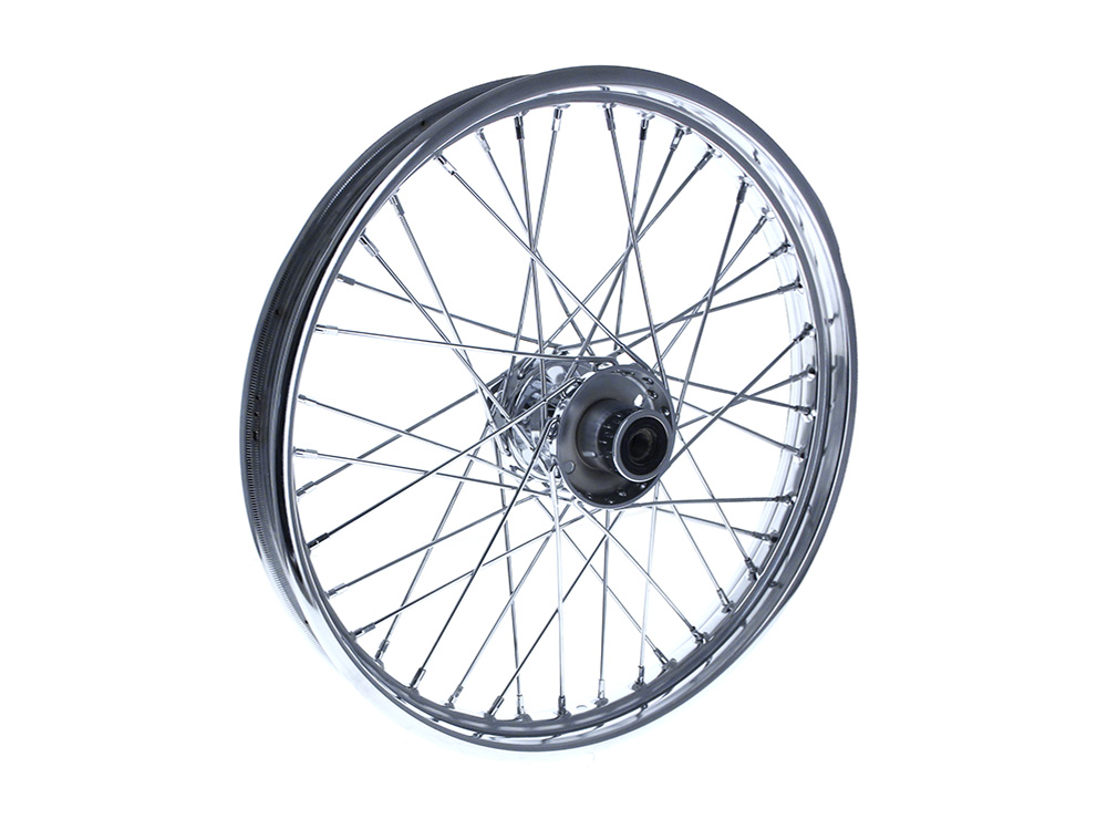 21in. x 2.15in. Front 40 Spoke Cross Laced Wheel - Chrome. Fits Softail 1984-1999, Dyna Wide Glide 1993-1999 & FXWG 1984-1986. - V-Factor