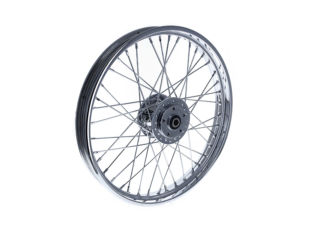 21in. x 2.15in. Front 40 Spoke Cross Laced Wheel - Chrome. Fits Narrow Glide Dyna 1991-1999, FXR 1984-1994 & Sportster 1984-1999. - V-Factor